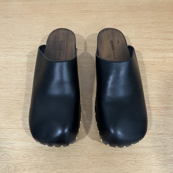 KHAITE Studded Black Leather Wooden Clogs Size EU 41 US 10/10.5 - Picture 2 of 15